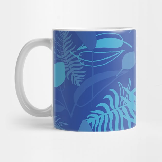 Blue tropical leaves exotic print by artverich